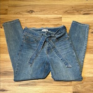 Tribal Blue Straight Leg Jeans with Tie-Waist